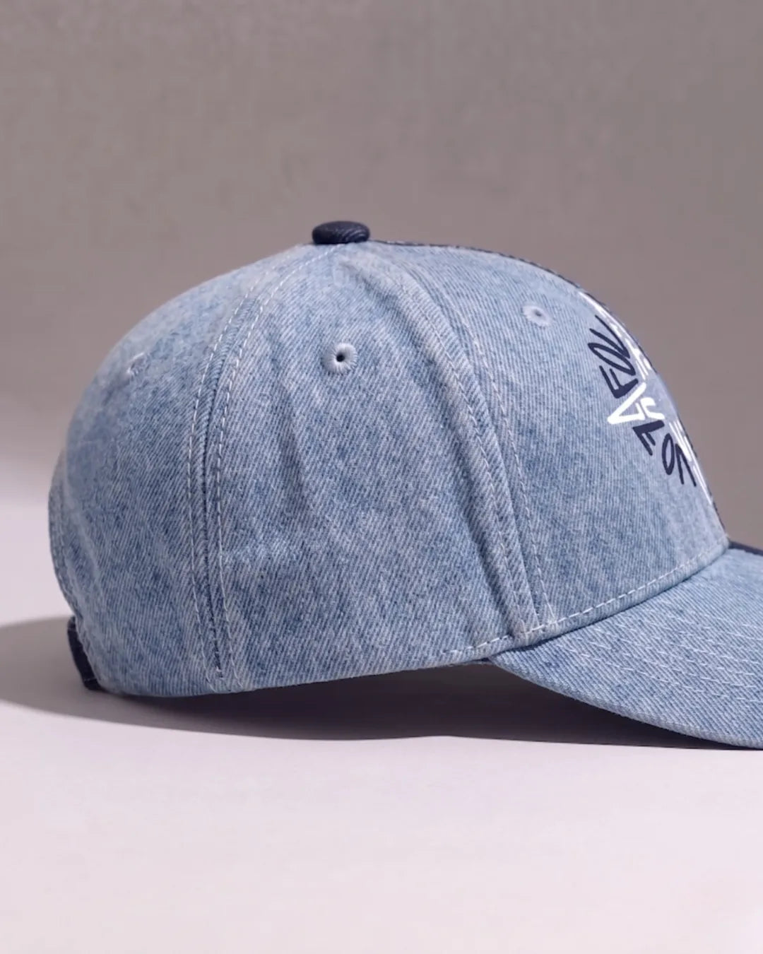 Split Two Tone Denim Graphic Cap – FOUROZ unisex denim cap – side view