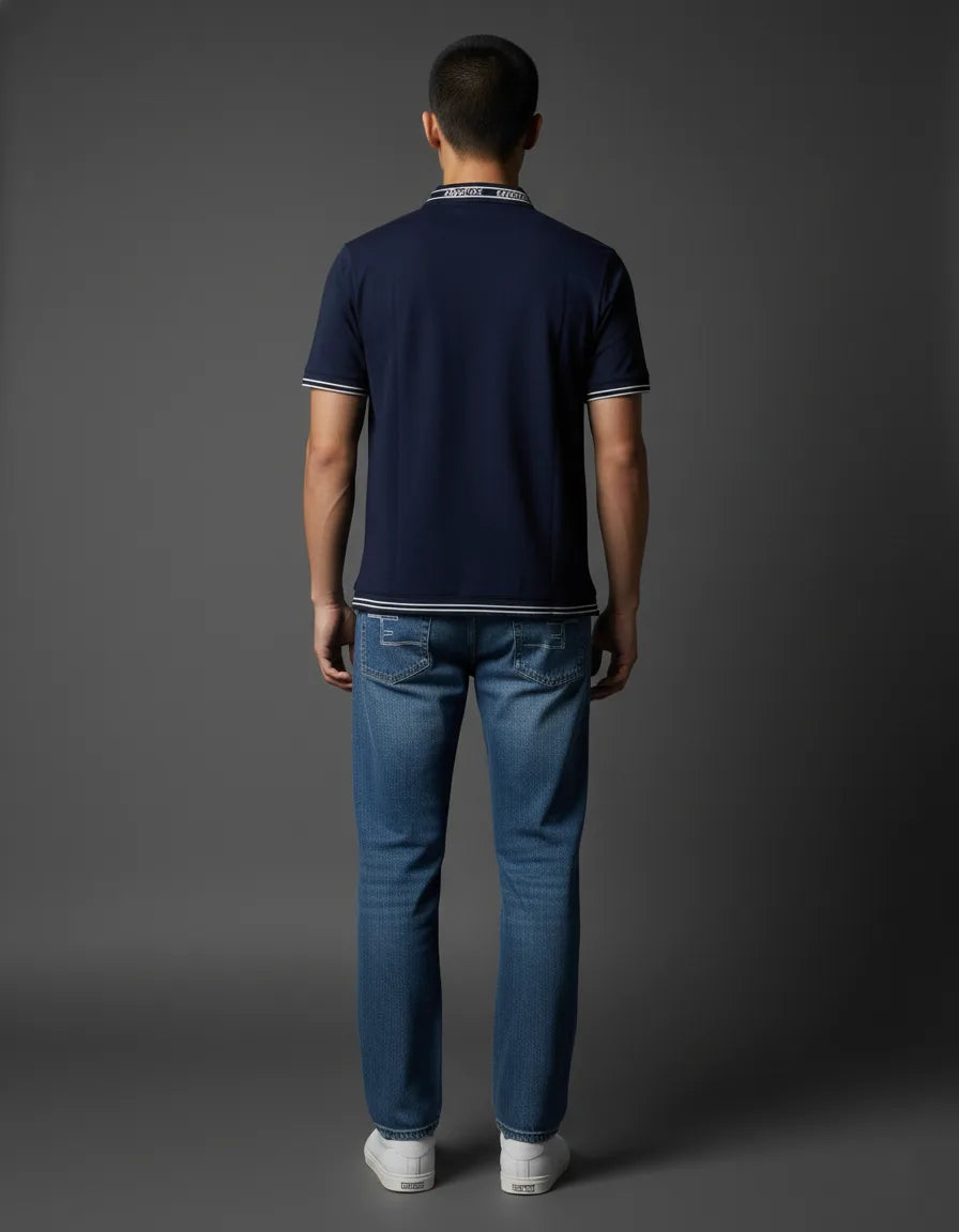 Blue and white contrast collar polo Shirt
