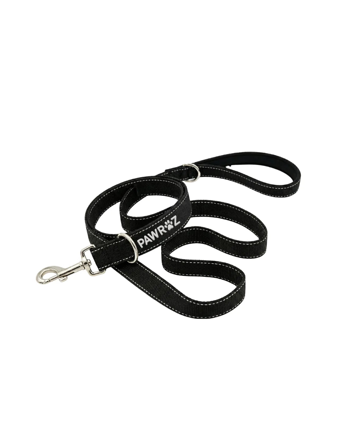 3D Black Canvas White-Stitch Collar and Leash