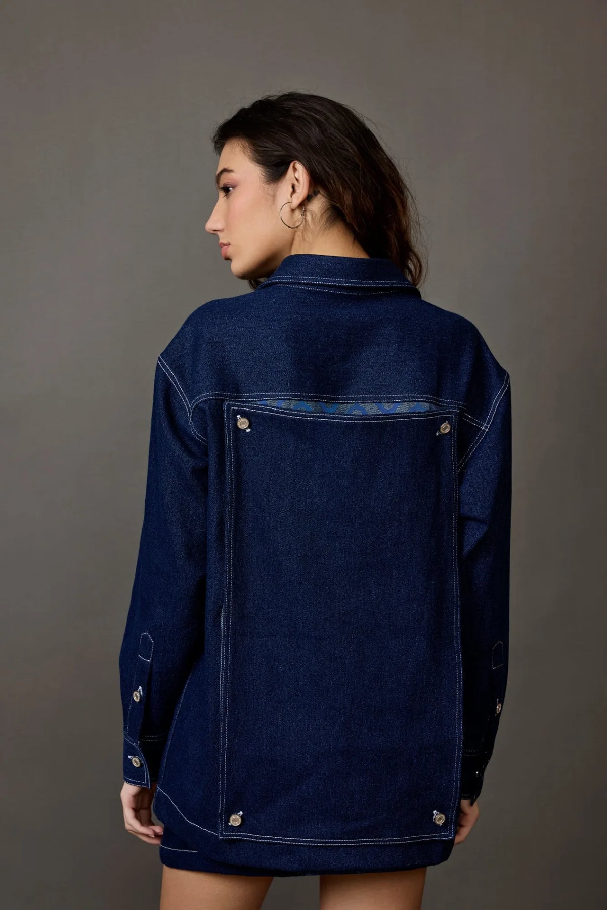 Midnight Blue Denim Jacket with Reflective Patch