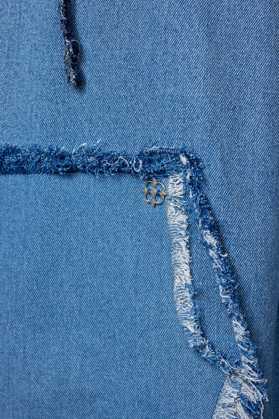Two-Tone Blue Denim Patched Hoodie