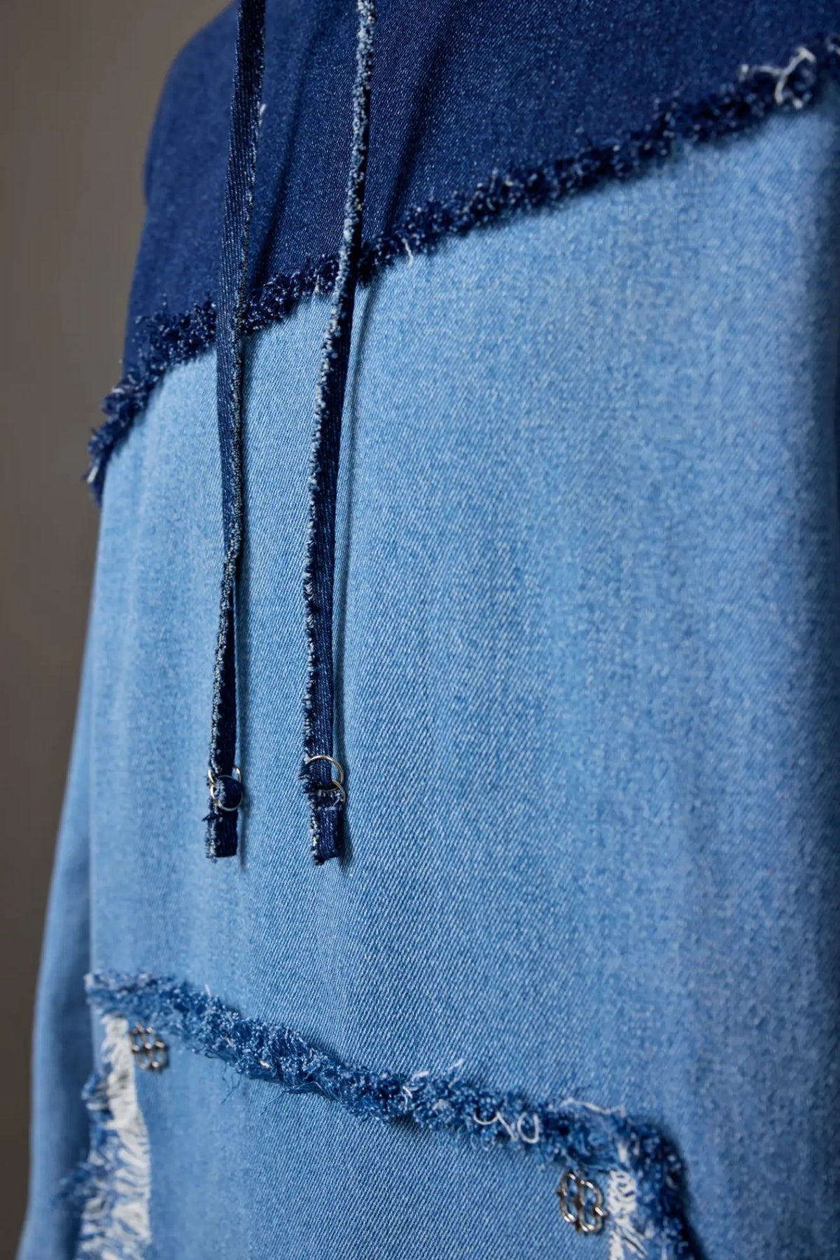 Two-Tone Blue Denim Patched Hoodie