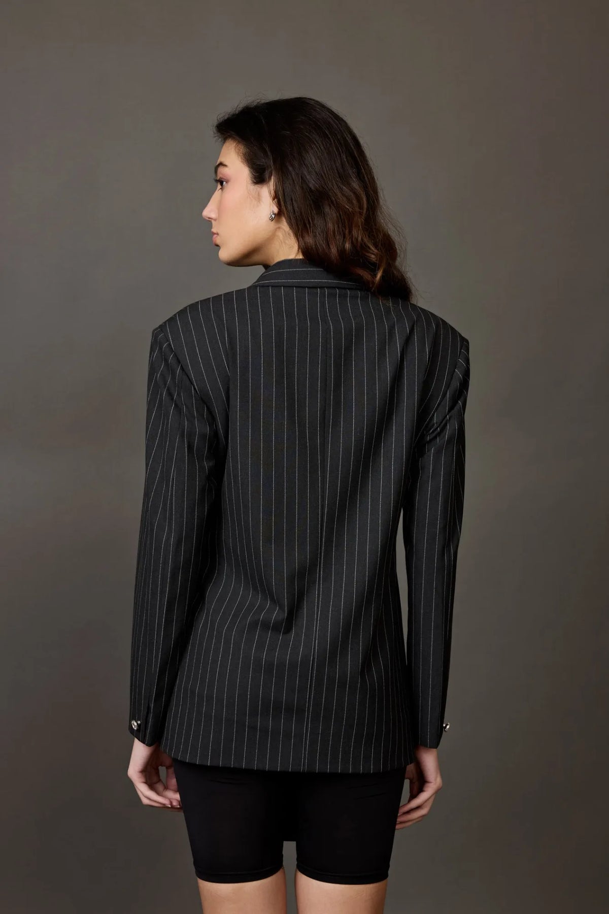 Grey Asymmetrical Blazer with Tic Tac Toe Pocket Details