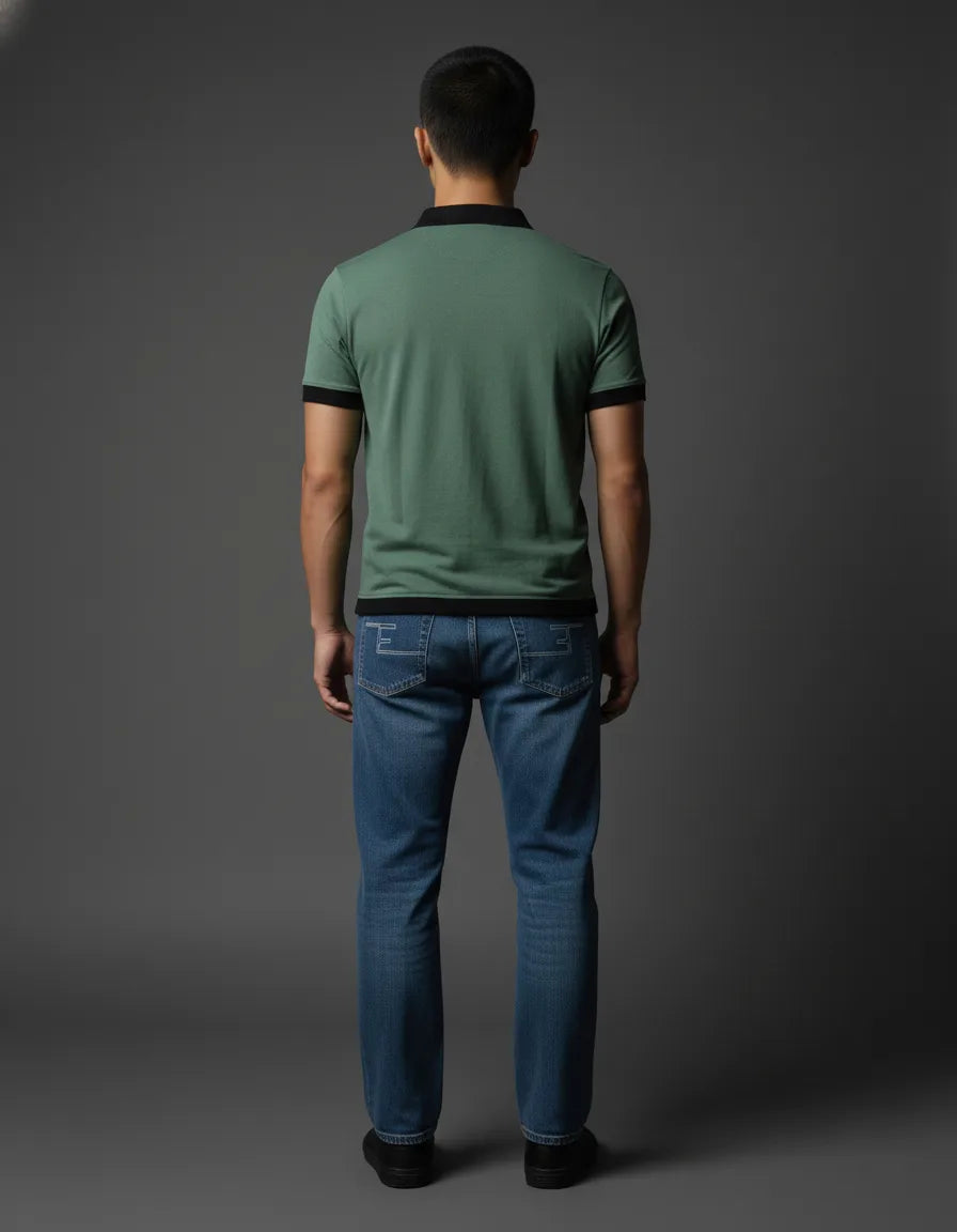 Green all over print Polo Shirt and zipper
