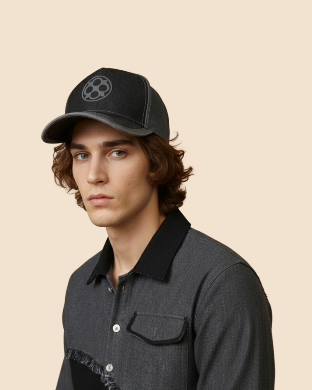 Black FOUROZ Half Mesh-Denim Cap
