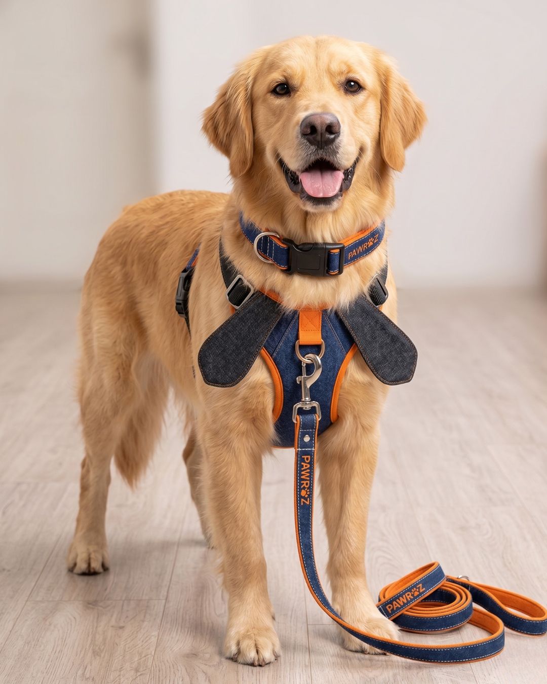 Navy Orange Goofy Play Dog Leash and Collar