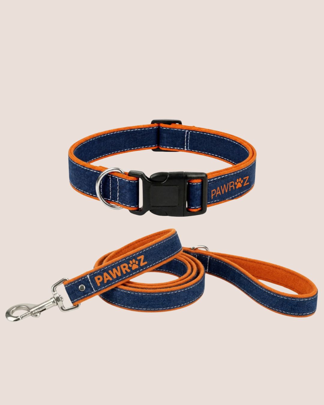 Navy Orange Goofy Play Dog Leash and Collar