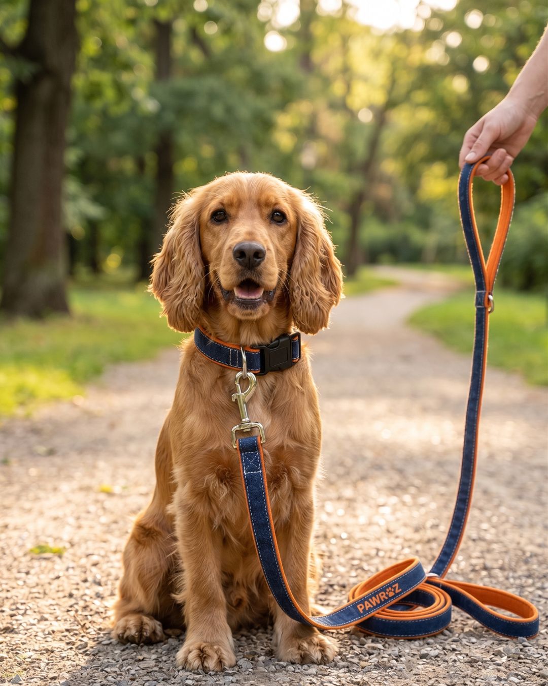 Navy Orange Goofy Play Dog Leash and Collar