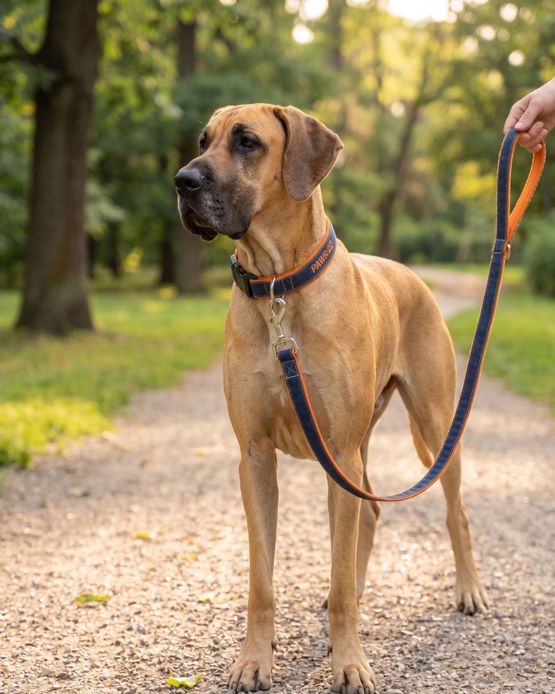 Navy Orange Goofy Play Dog Leash and Collar