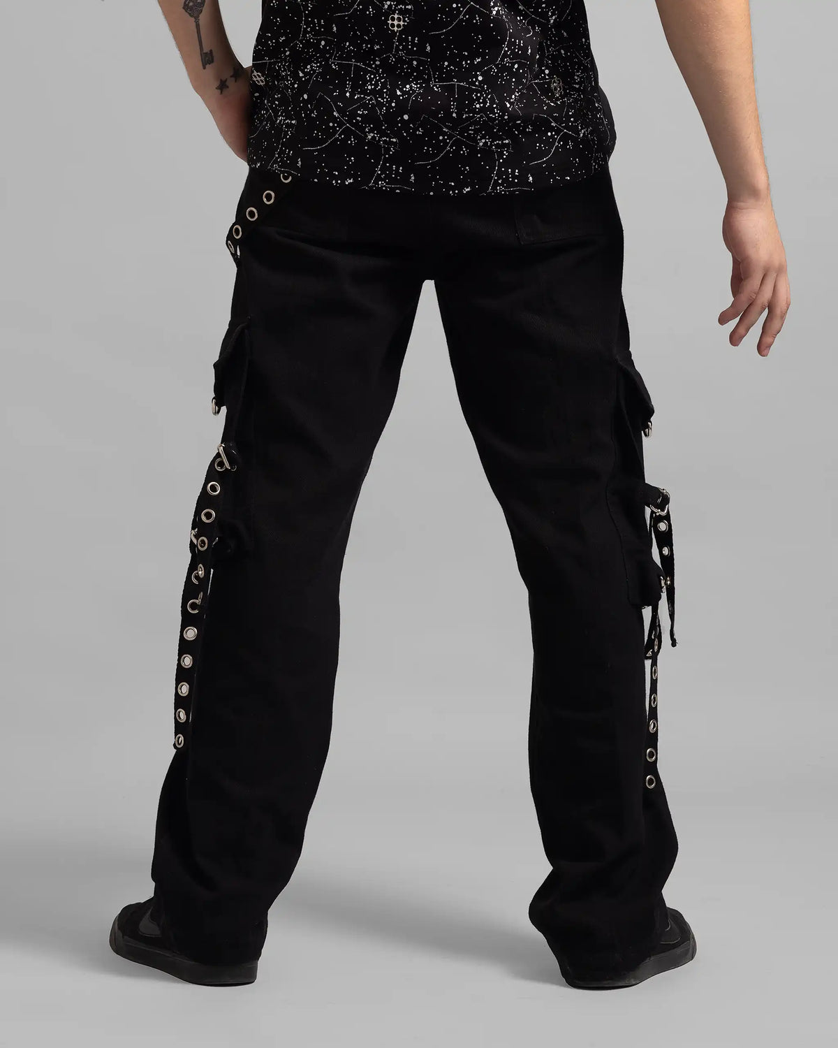 Multi Pocket Black Denim Cargo Pants