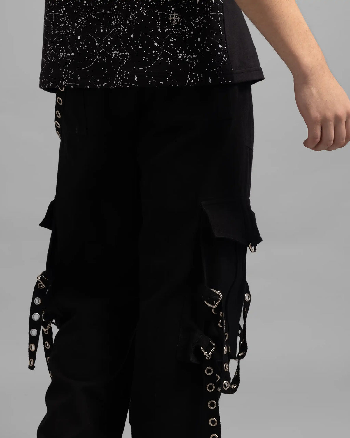 Multi Pocket Black Denim Cargo Pants