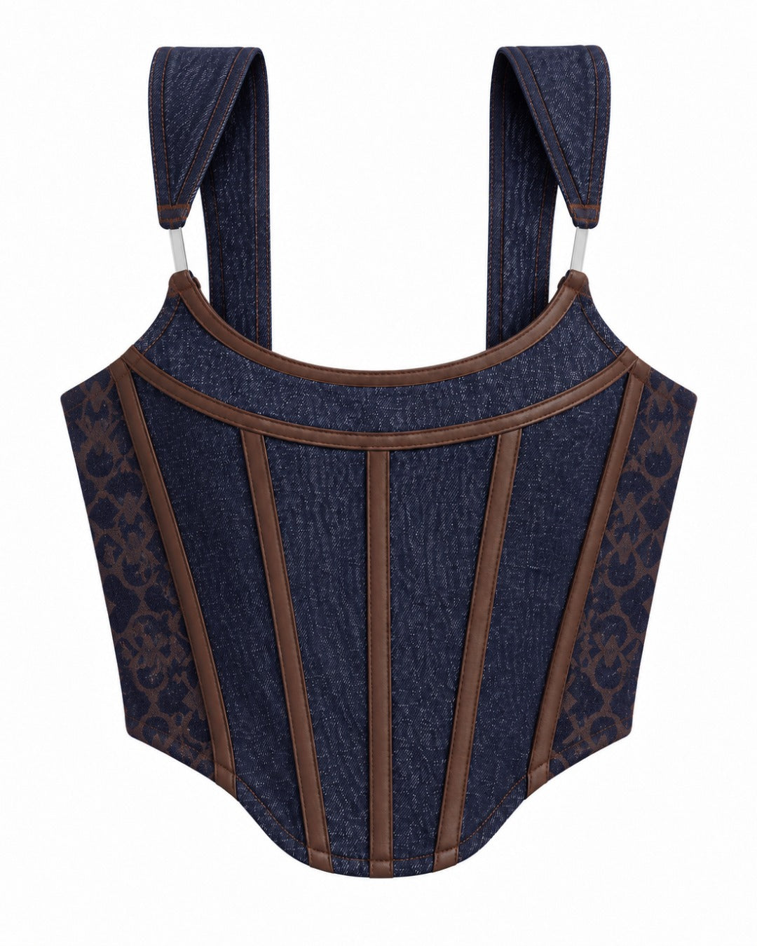 Blue and Brown Denim Corset Top