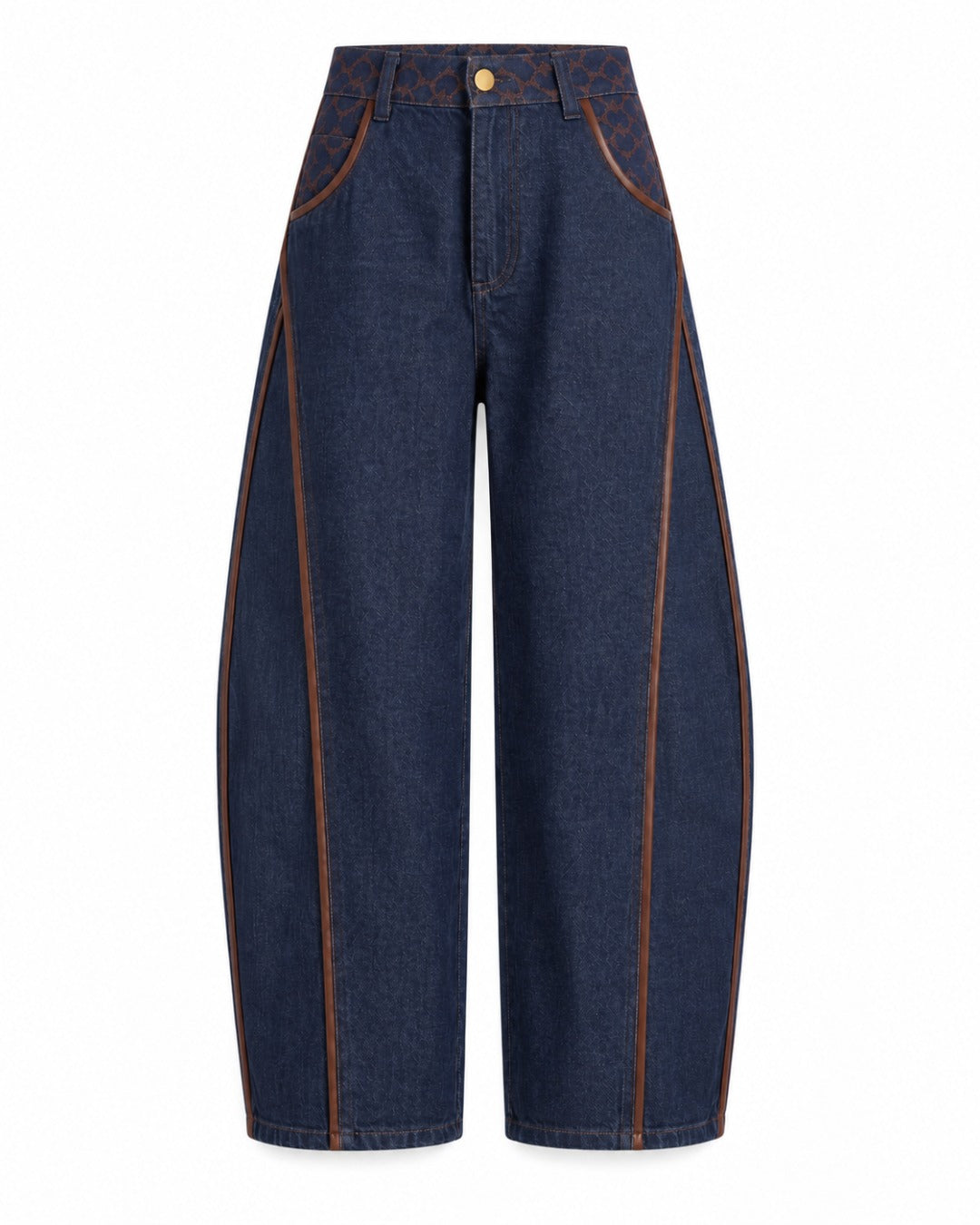 Blue and Brown Denim Barrel Pants