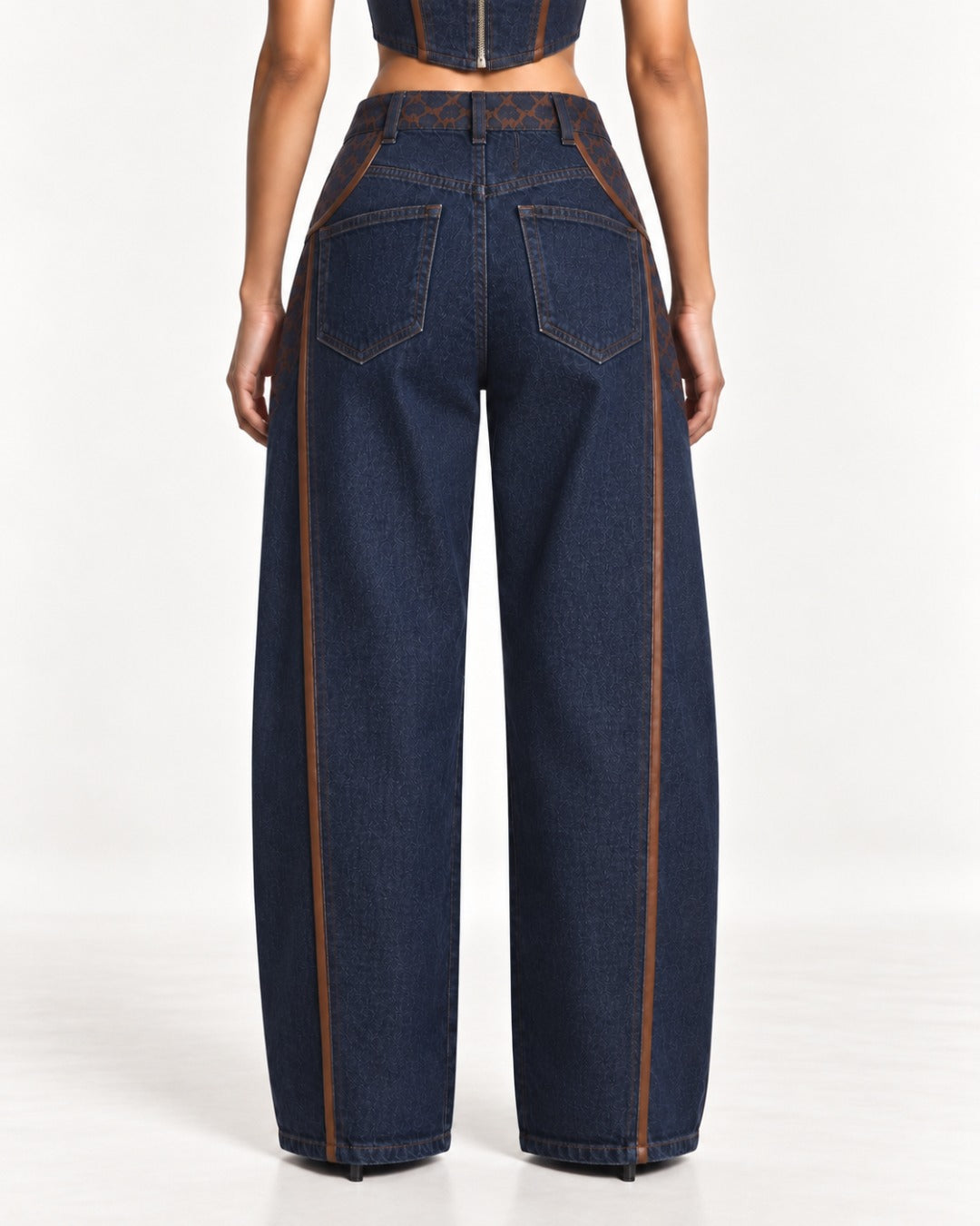 Blue and Brown Denim Barrel Pants