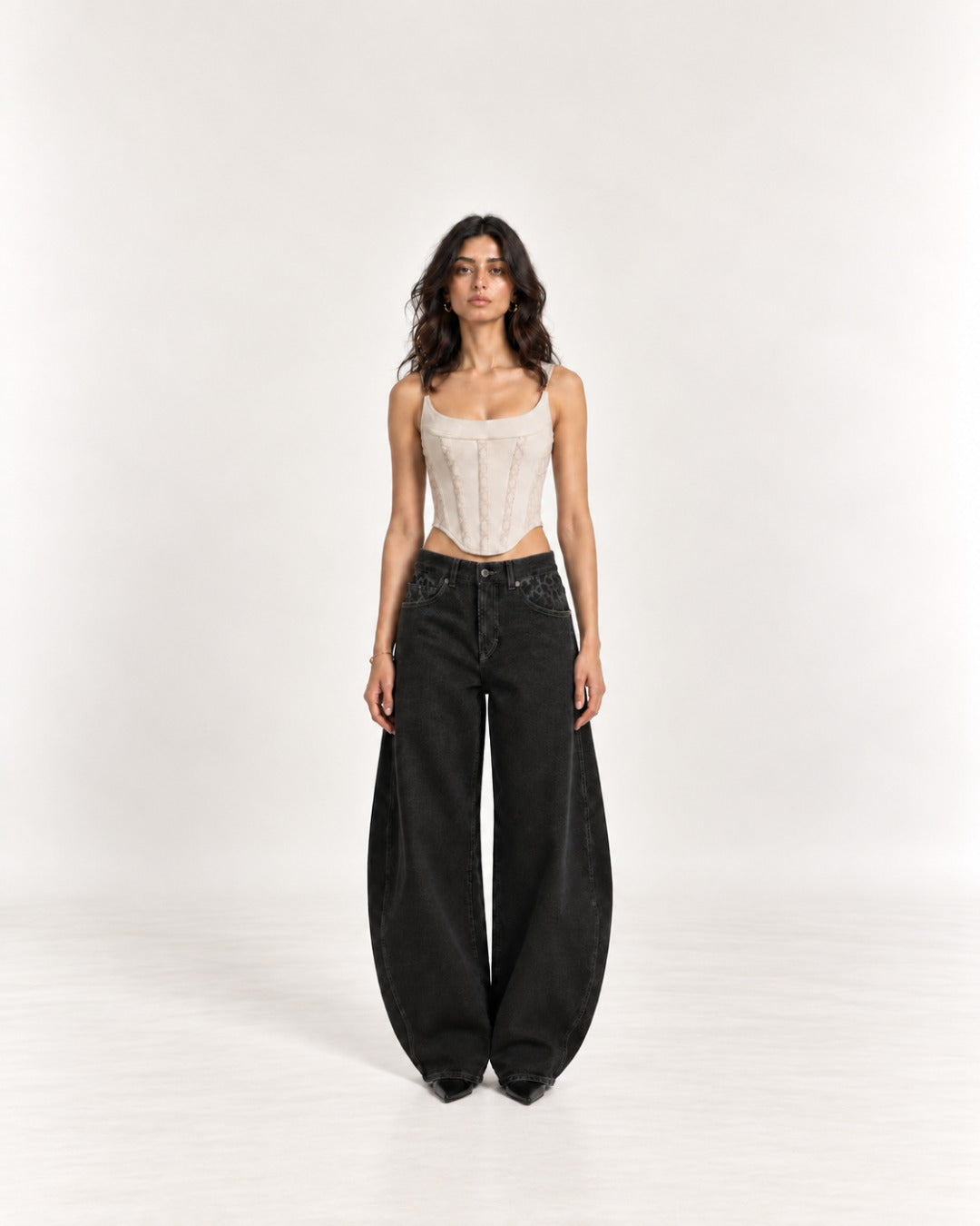 Two-Tone White False Strap Corset Top