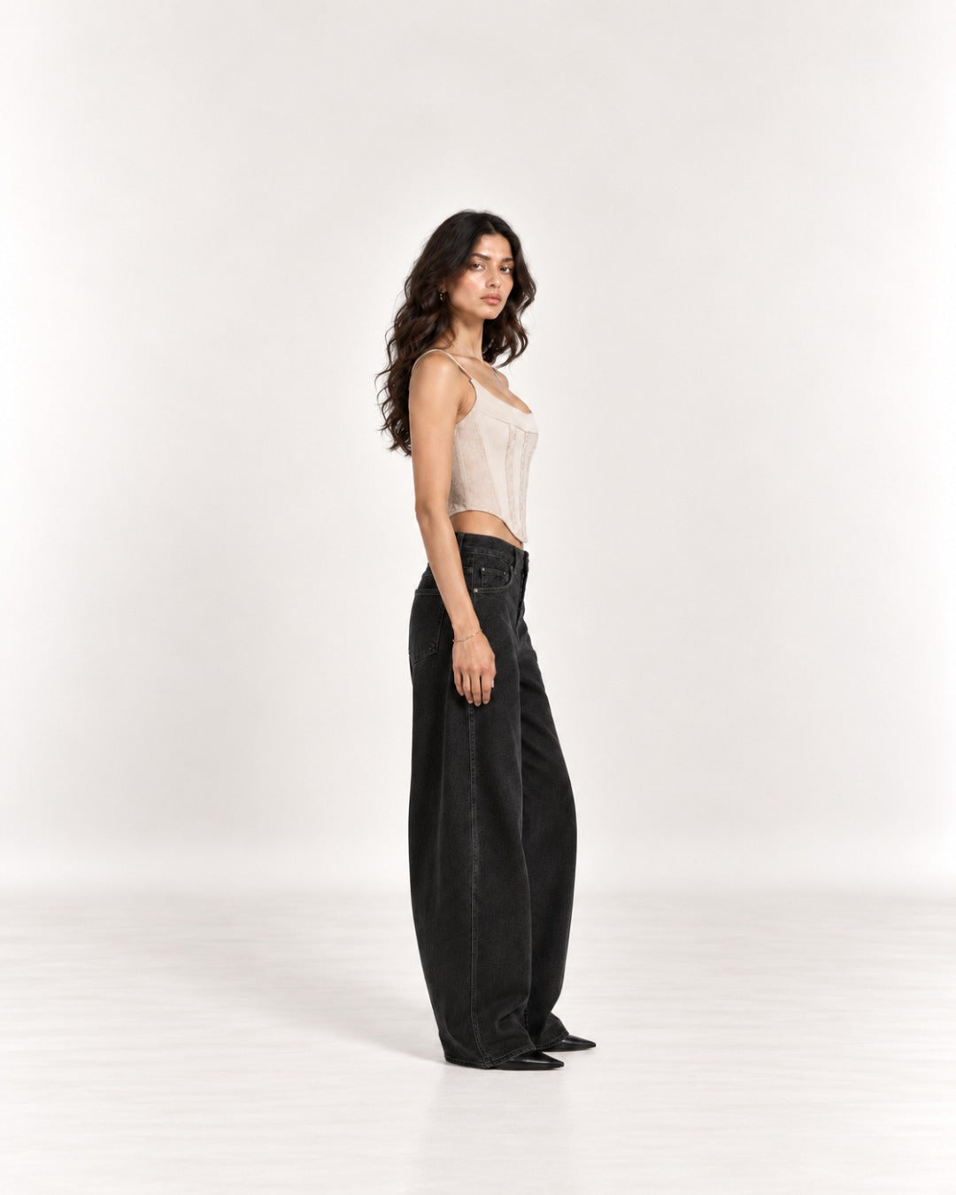 Two-Tone White False Strap Corset Top