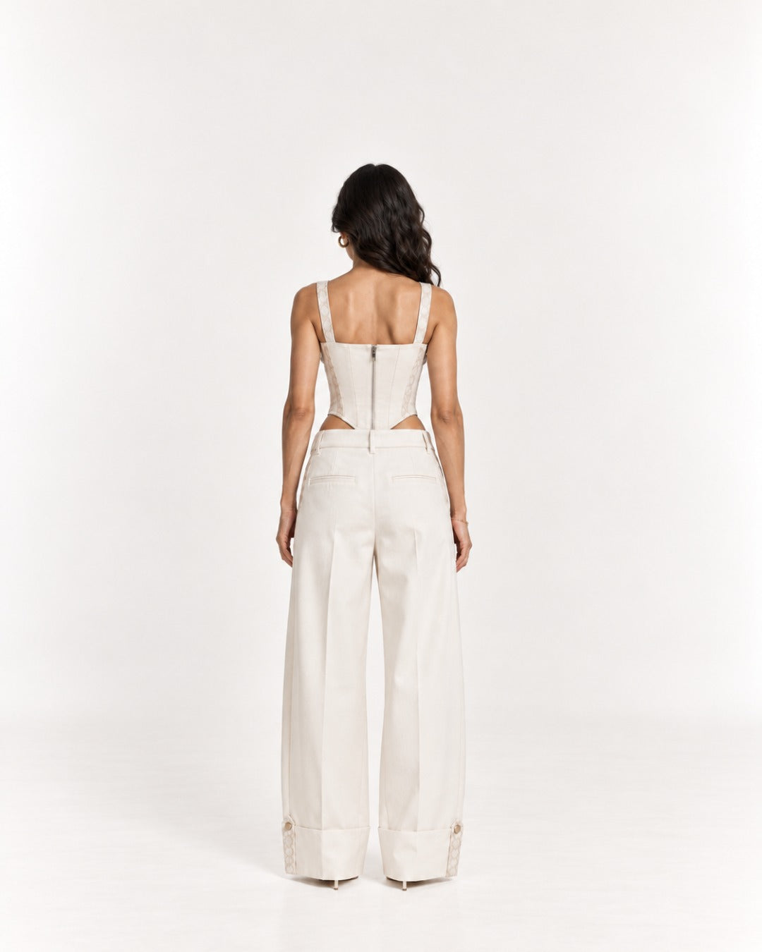 Two-Tone White False Strap Corset Top