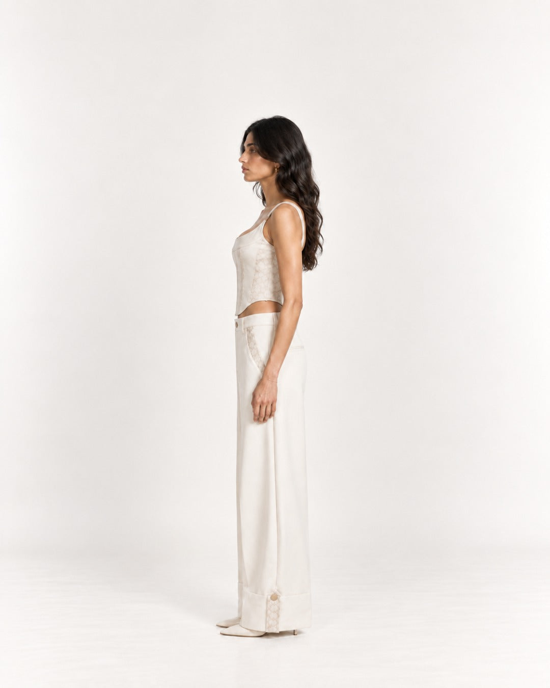 Two-Tone White False Strap Corset Top