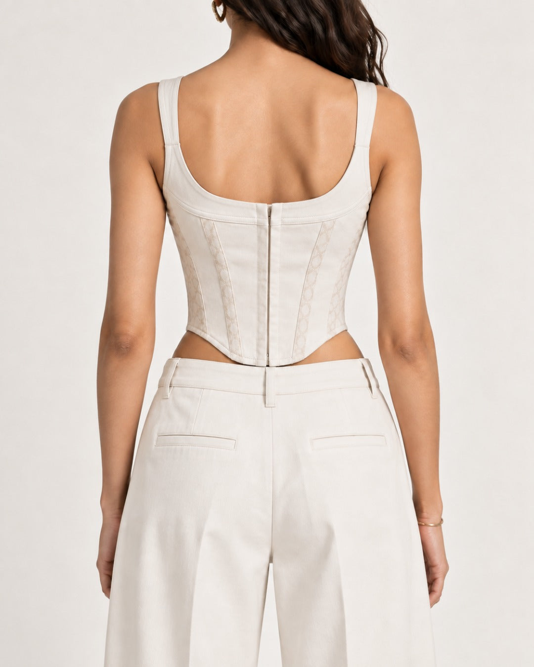 Two-Tone White False Strap Corset Top