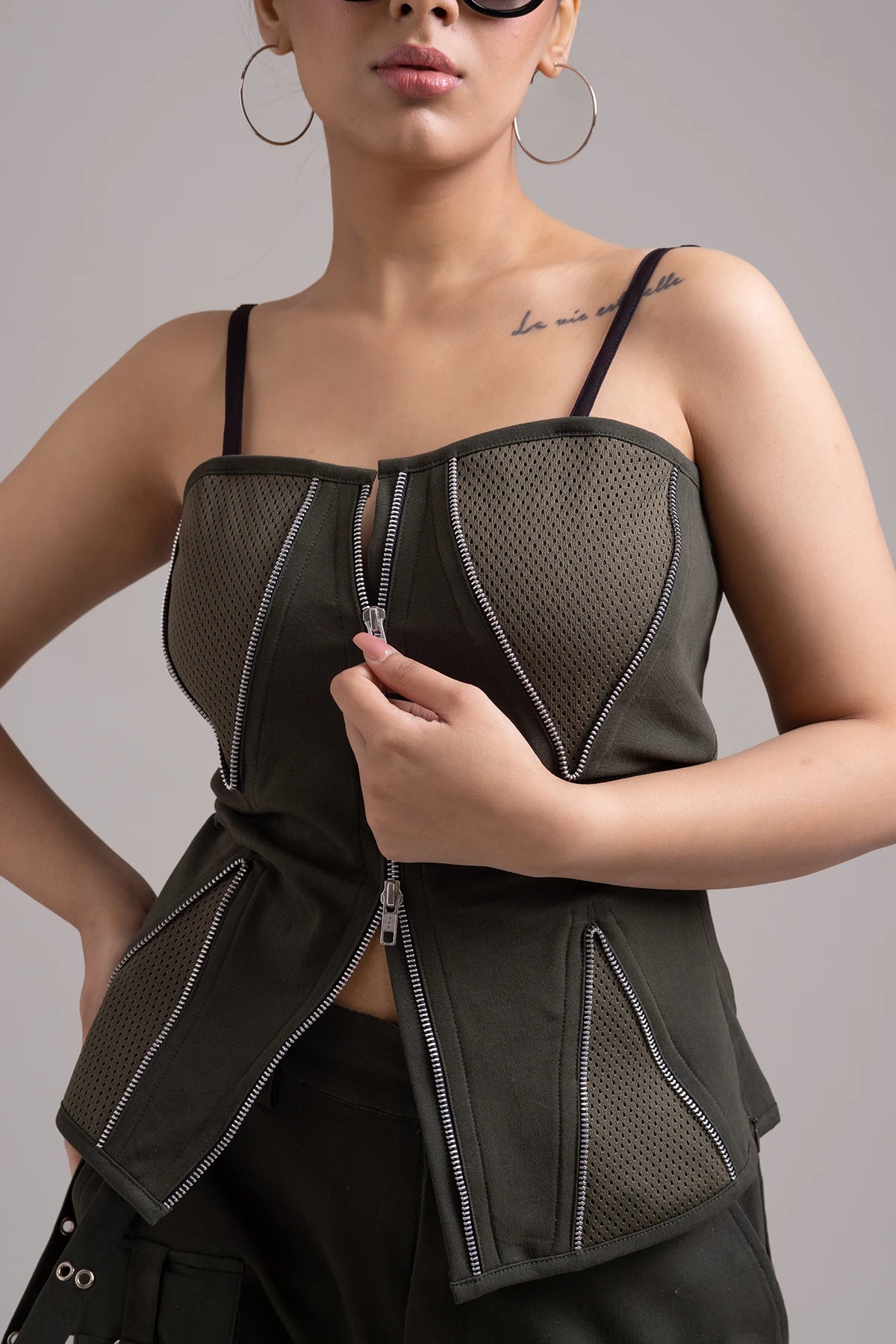 Olive Green Structured Corset Top