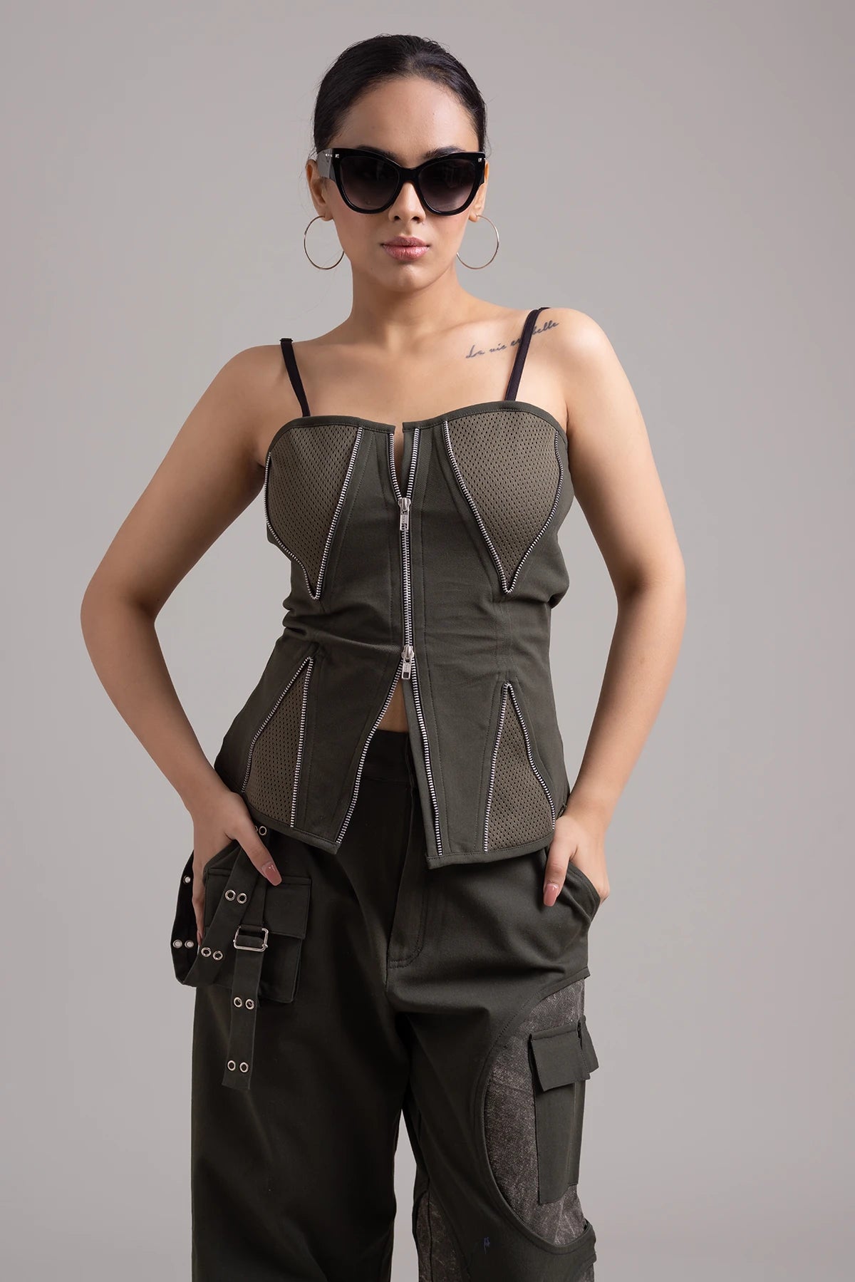 Olive Green Structured Corset Top