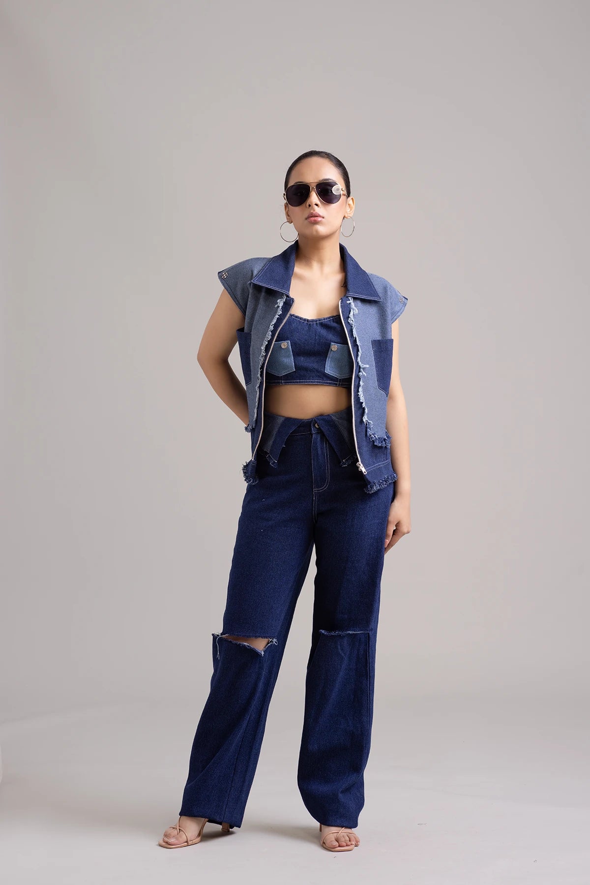 Midnight Blue Relaxed Fit High Rise Denim Pants