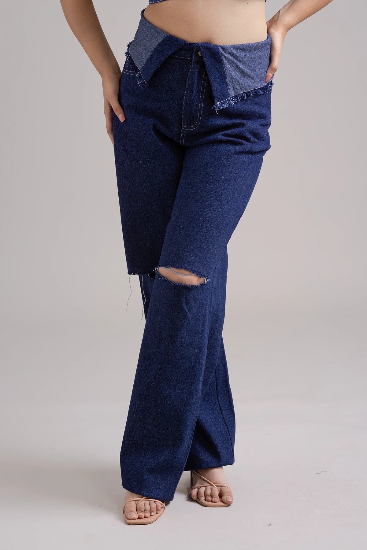 Midnight Blue Relaxed Fit High Rise Denim Pants