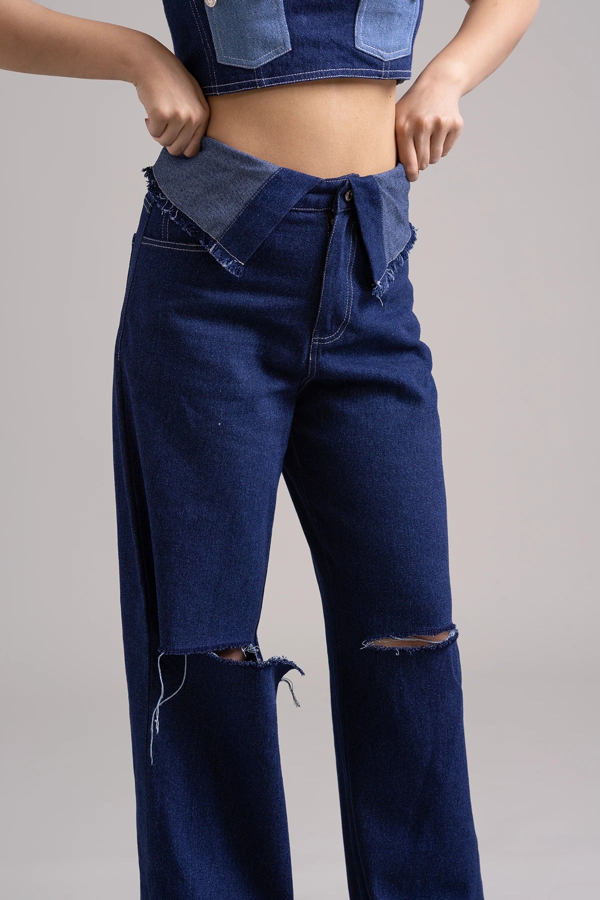 Midnight Blue Relaxed Fit High Rise Denim Pants