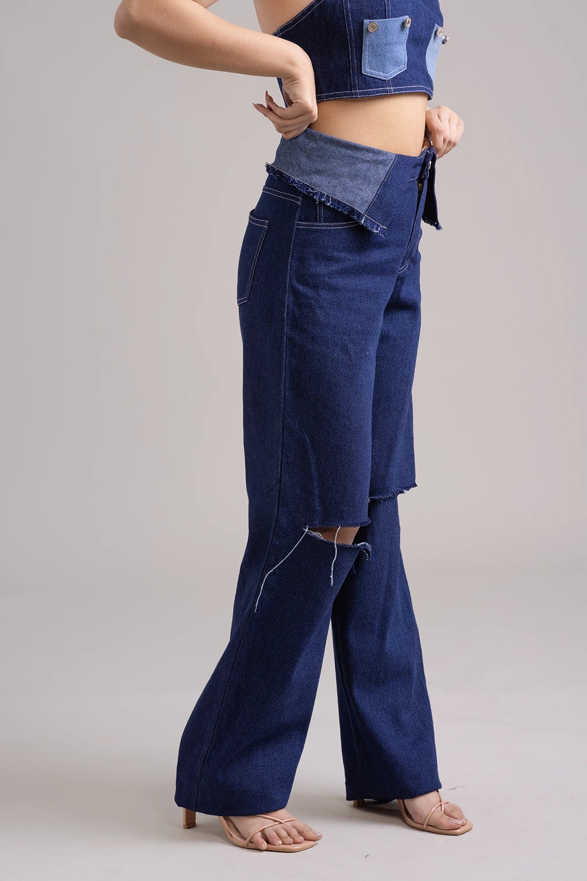 Midnight Blue Relaxed Fit High Rise Denim Pants