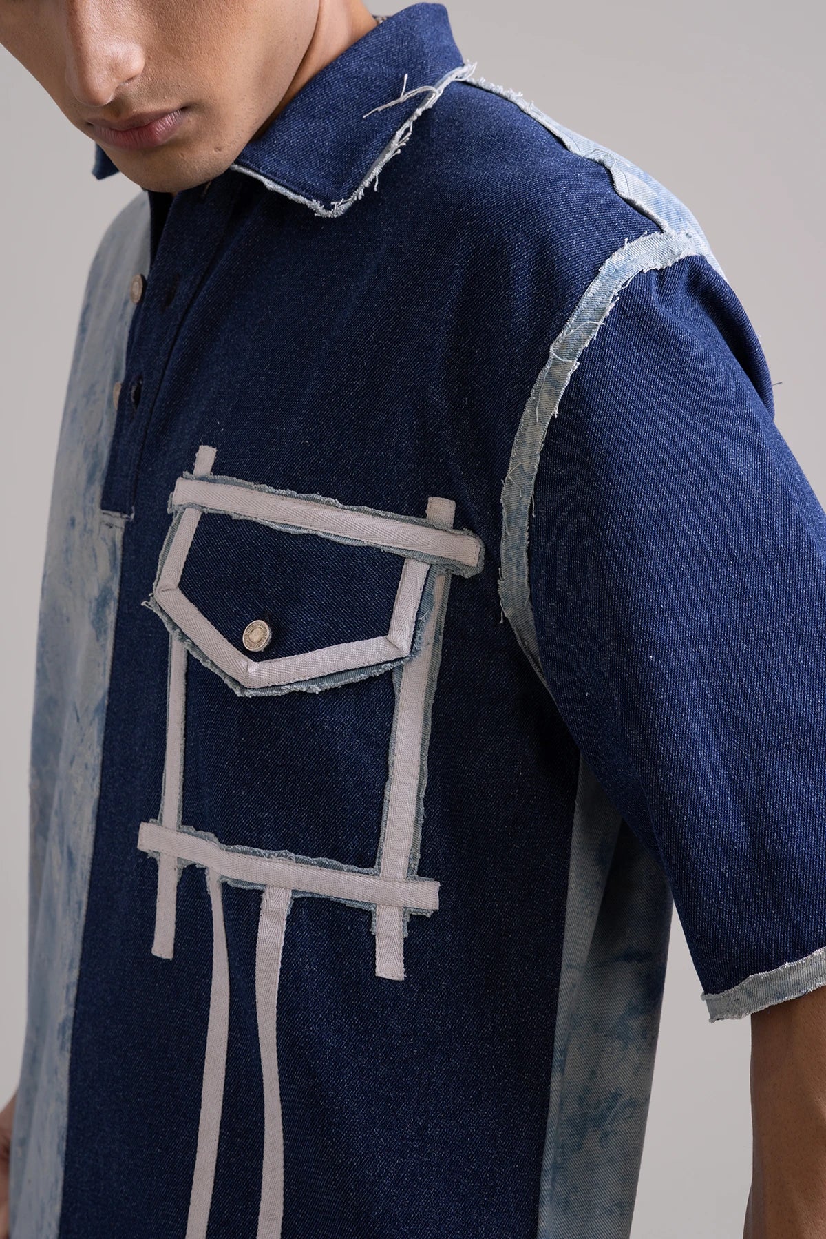 Two-Tone Blue Denim Polo Shirt