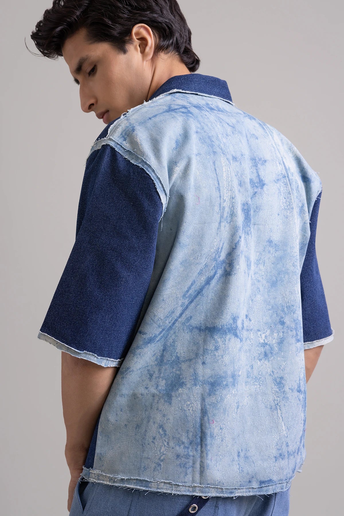 Two-Tone Blue Denim Polo Shirt