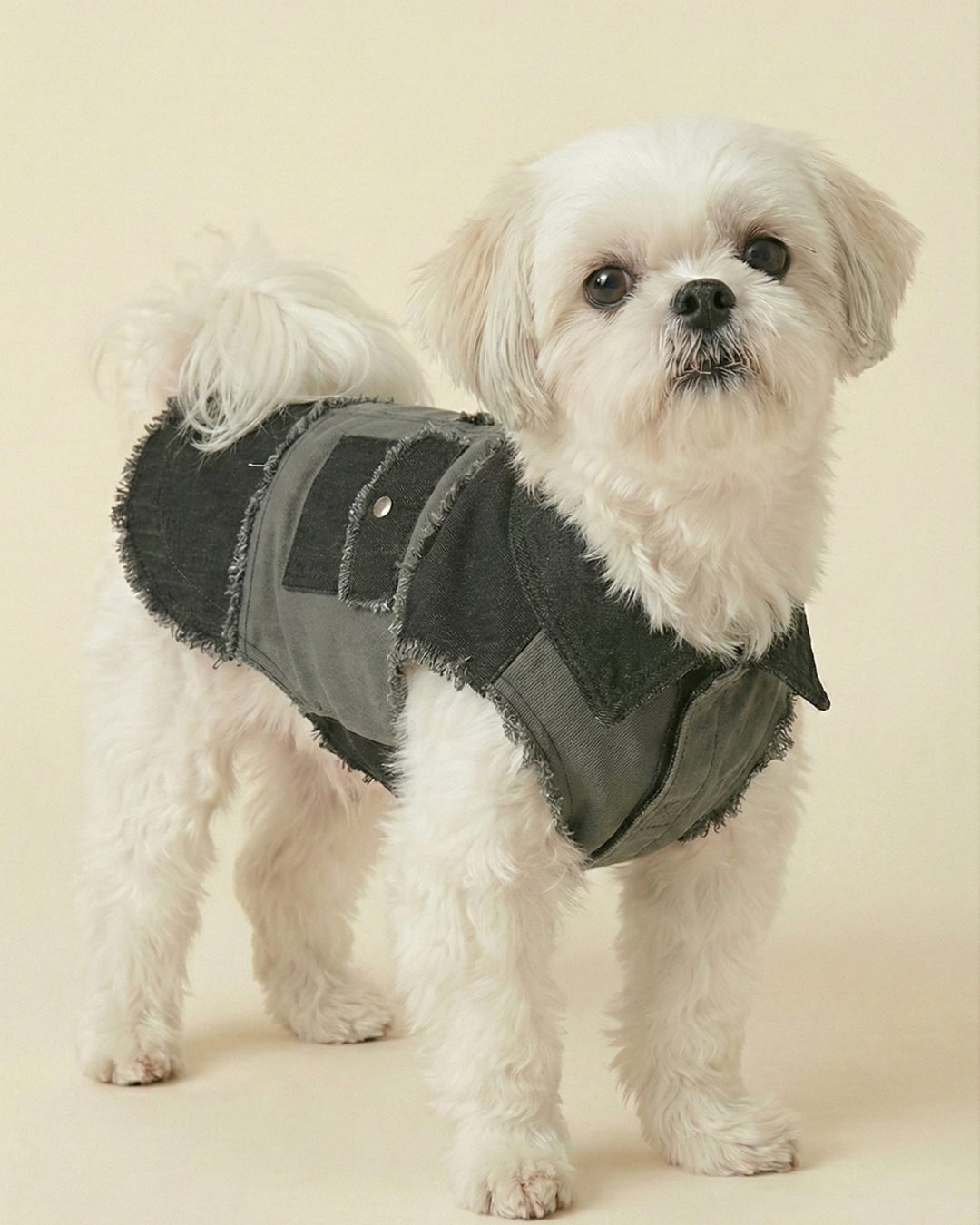 Black and Grey Patched Urban Dog Shaket and Bandana Set