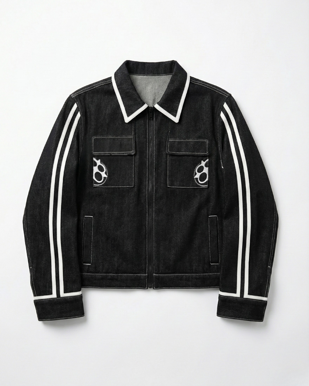 Black Contrast Stripe Denim Jacket