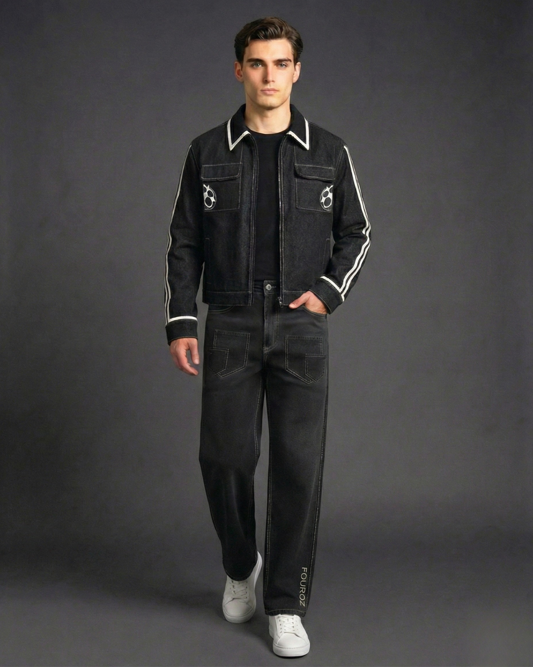 Black Contrast Stripe Denim Jacket