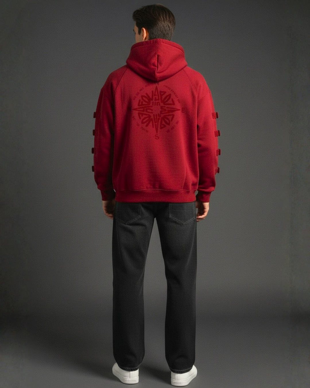 Red Oversized Hoodie with Strap Details