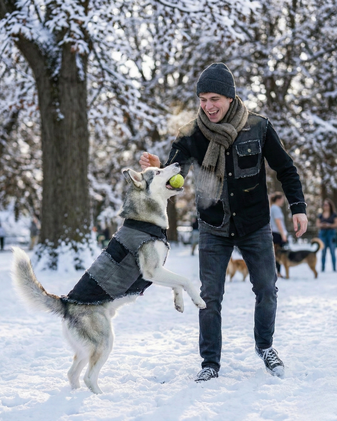 Black and Grey Patched Urban Dog Shaket and Bandana Set
