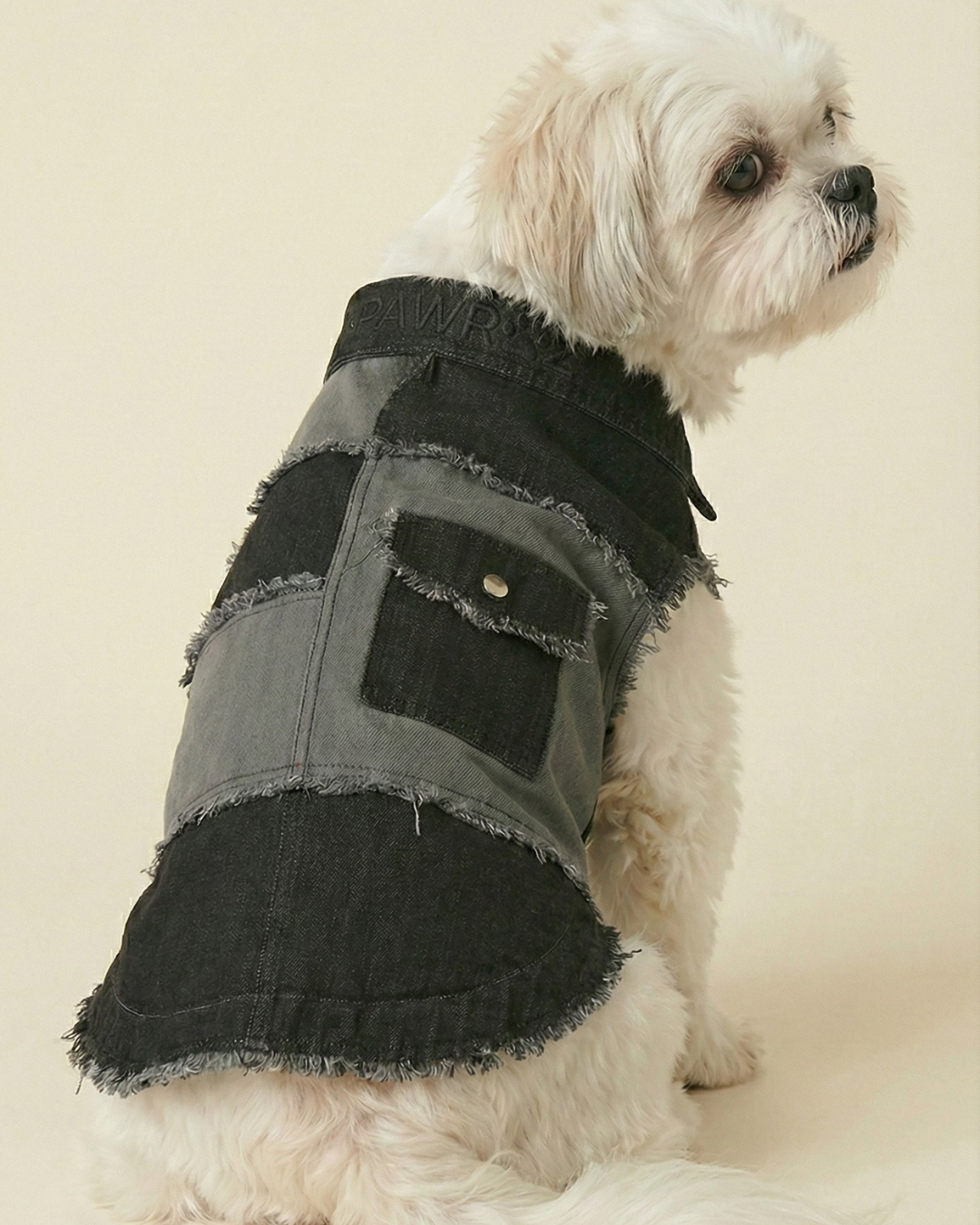Black and Grey Patched Urban Dog Shaket and Bandana Set