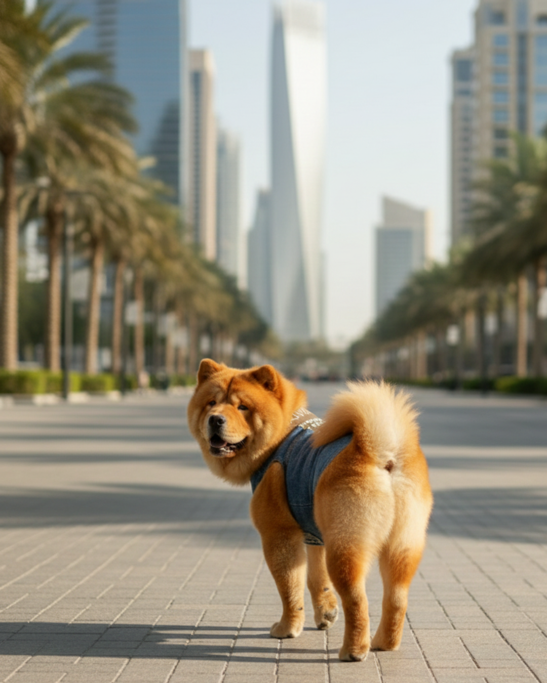 Beige Printed Side Panel Denim Dog Jacket and Bandana Set