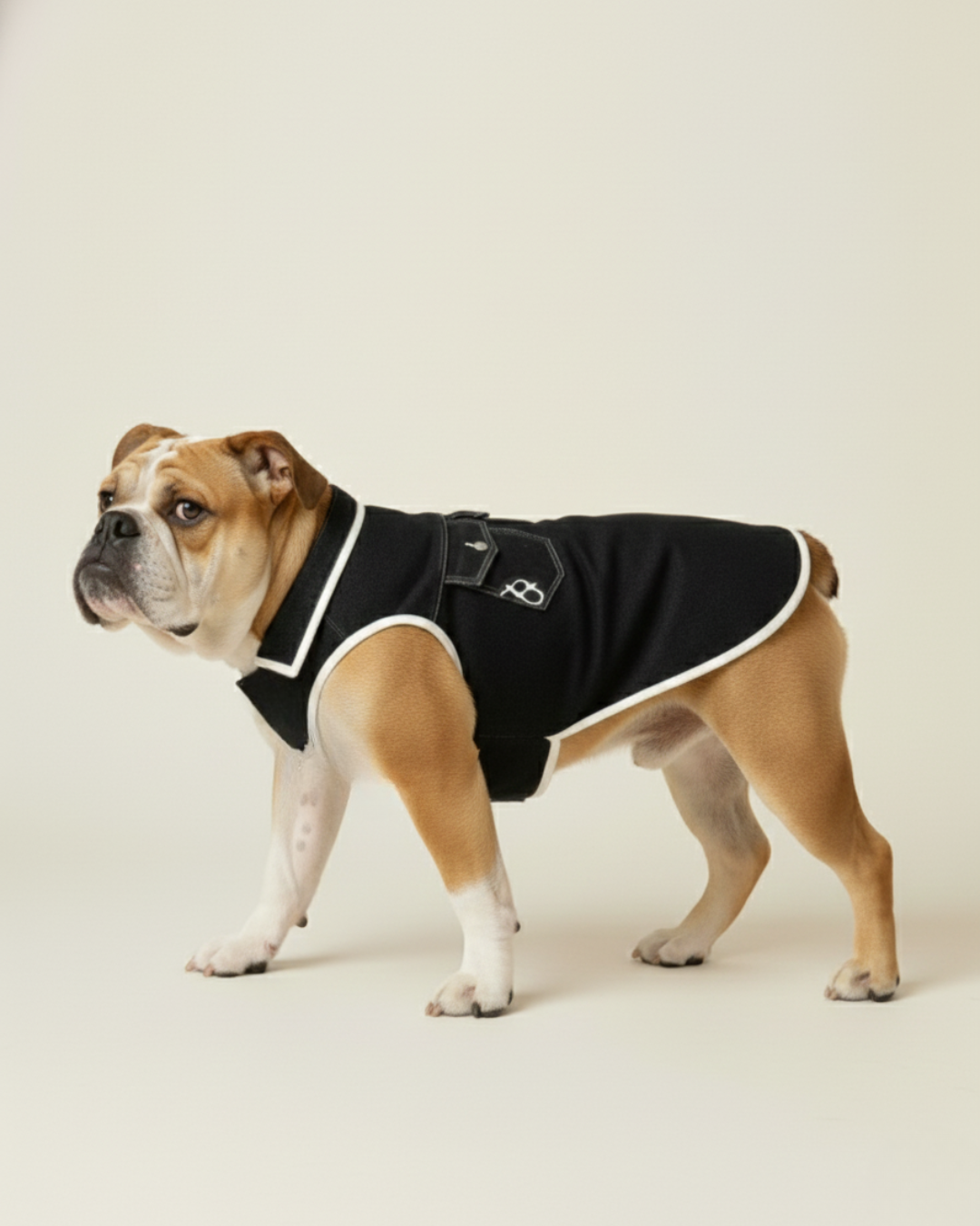 Black Contrast Stripe Dog Jacket and Bandana Set