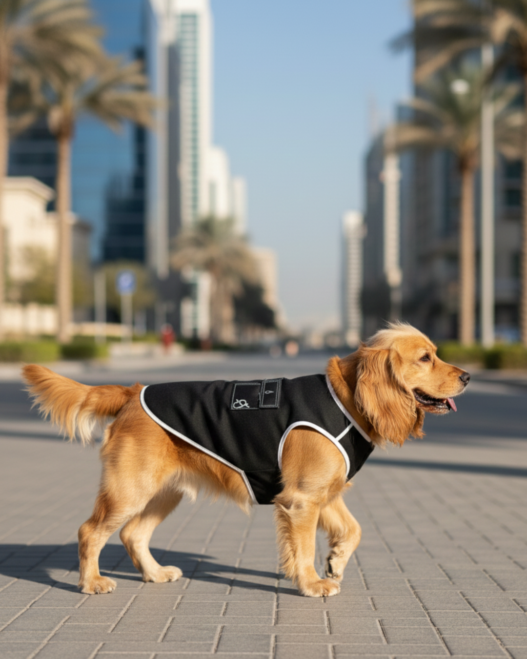 Black Contrast Stripe Dog Jacket and Bandana Set