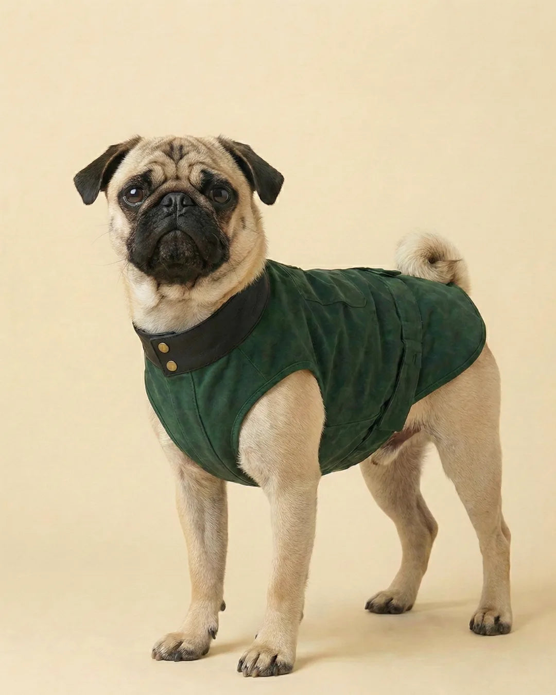 Green Washed Collar Detail Dog Jacket