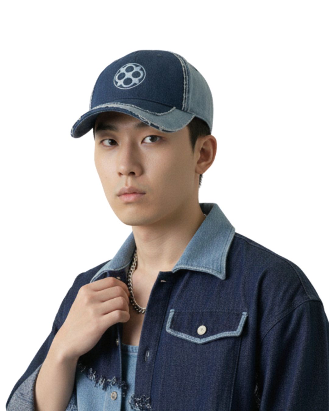 FOUROZ Distressed Denim Panel Cap and Dog Bandana Set