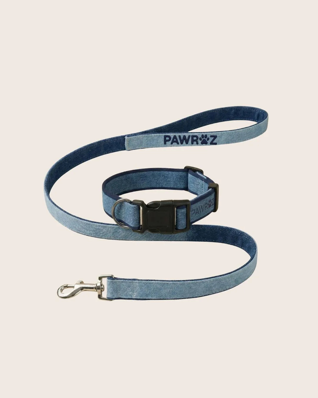 Two-Tone Blue Denim Dog Leash and Collar