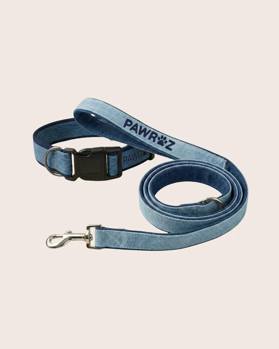 Two-Tone Blue Denim Dog Leash and Collar