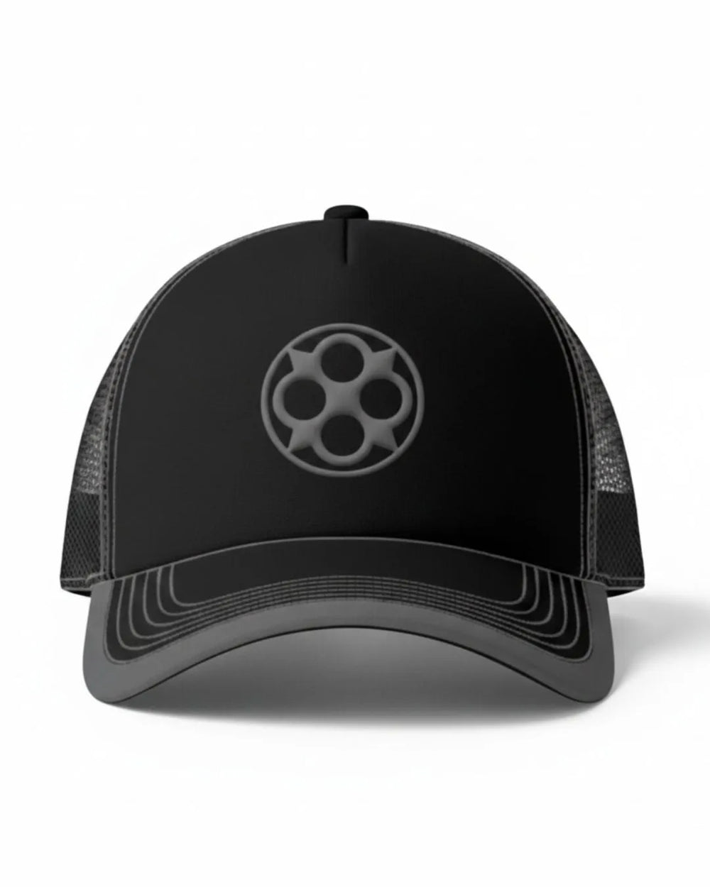 Black FOUROZ Half Mesh-Denim Cap – trucker cap – front view