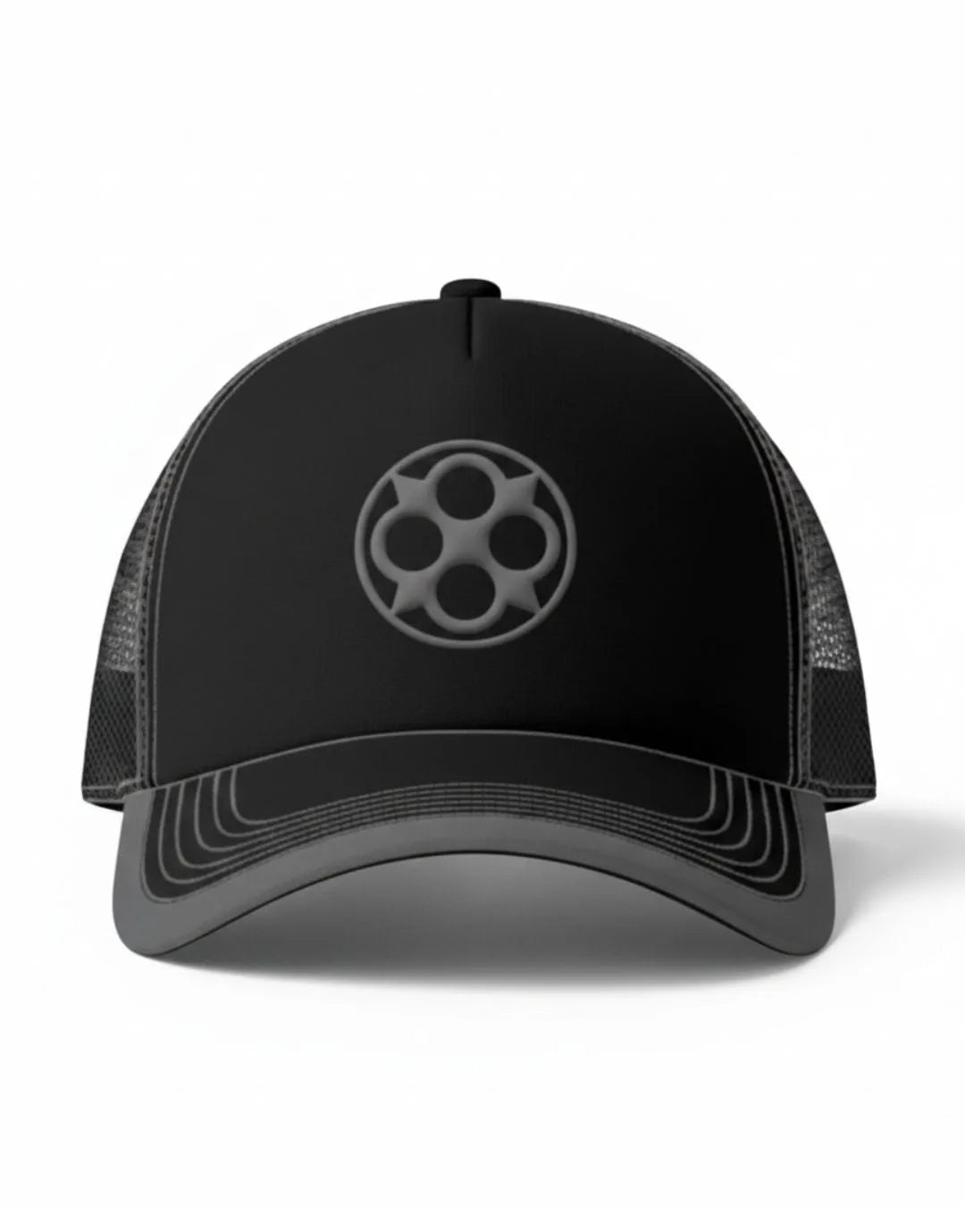 Black FOUROZ Half Mesh-Denim Cap – trucker cap – front view
