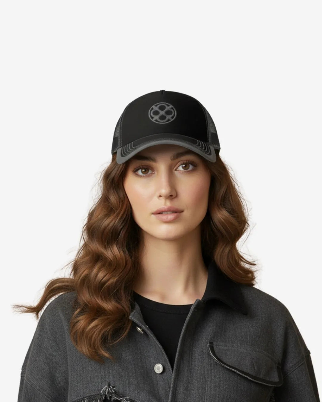 Black FOUROZ Half Mesh-Denim Cap – on model