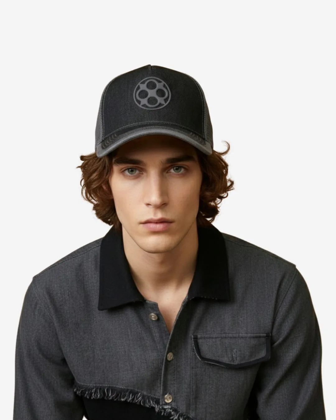 Black FOUROZ Half Mesh-Denim Cap – on model