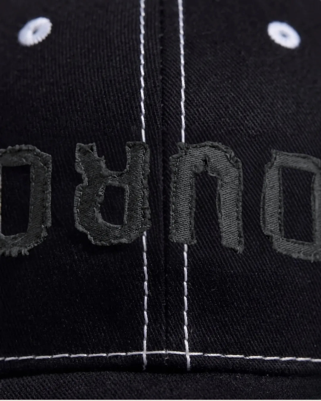 Black Street Typography Cap – FOUROZ unisex black cap – embroidery detail