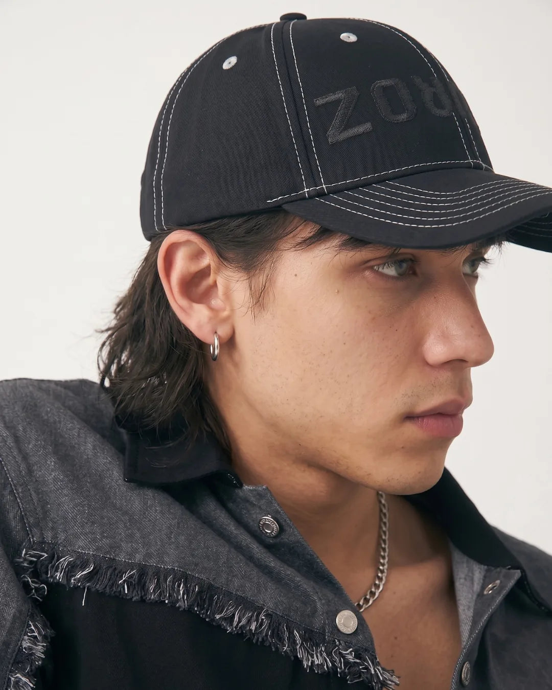 Black Street Typography Cap – FOUROZ unisex black cap – view 10